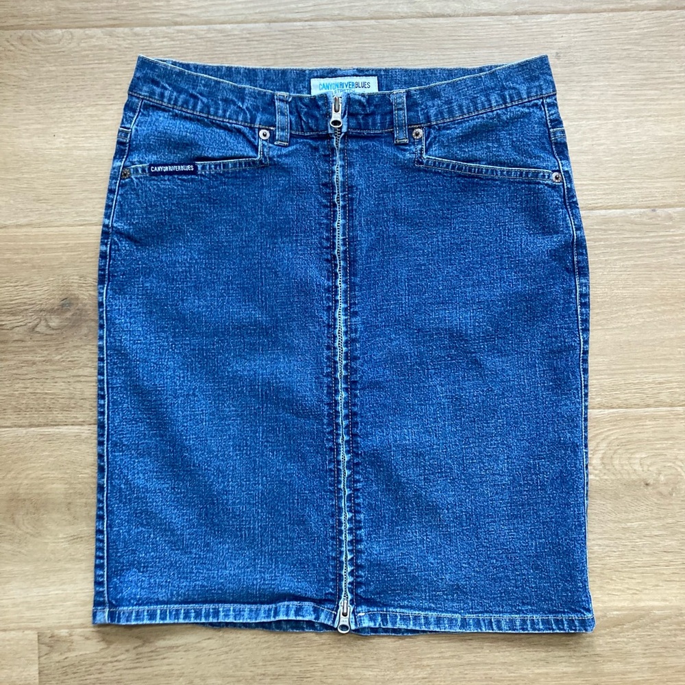 Canyon River Blues Vintage Y2K Denim Skirt with Double Zipper